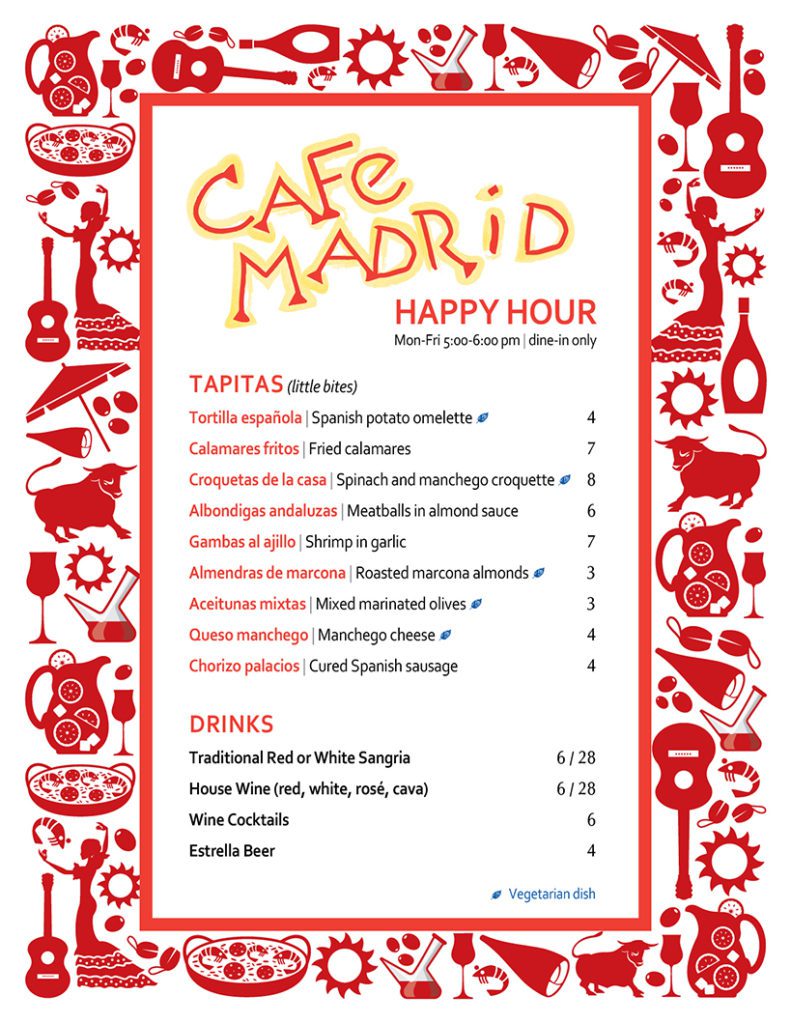 2022 Cafe Madrid Happy Hour menu